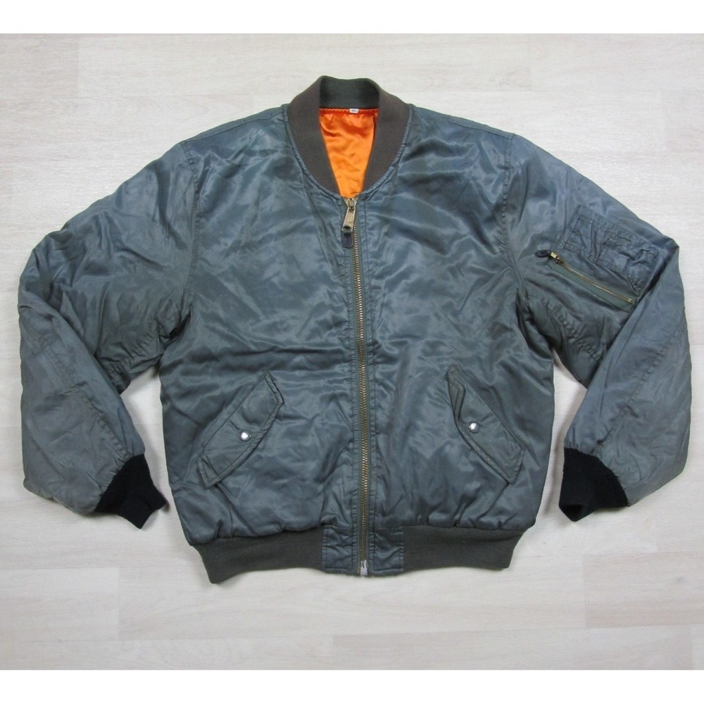Vintage 70s US Air Force Flight MA-1 Bomber‎ Jacket (XL) "Indian" Rescue Orange